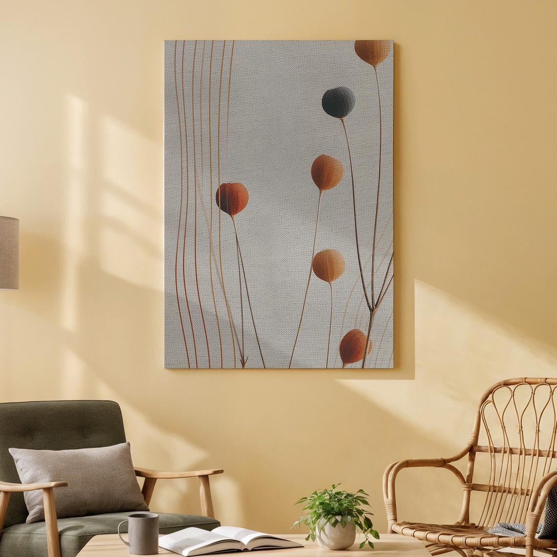 Minimalist Abstract Floral Colorful Dots Neutral Canvas Art Print