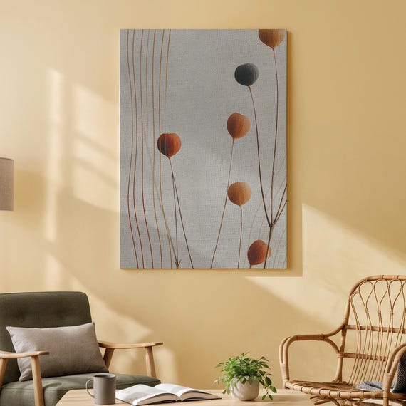 Minimalist Abstract Floral Canvas Art Simple Modern Design With Colorful Dots And Curved Lines Soft Neutral Wall For Living Room