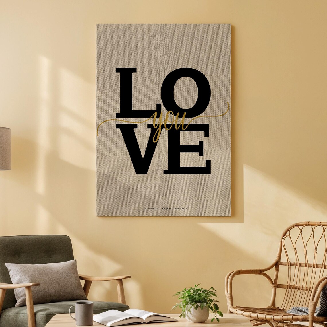 Love You Typography Poster Black Gold Modern Minimal Bedroom Art