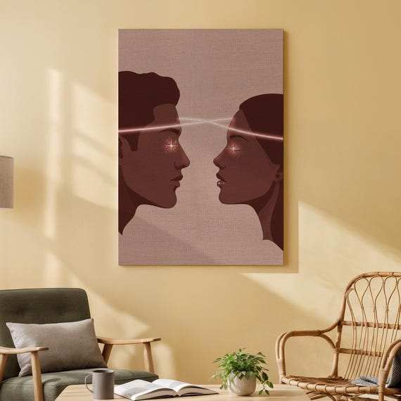 Couple Connection Canvas Wall Art Modern Abstract Lovers Print Romantic Spiritual Energy Artwork For Bedroom Living Room Or Gift