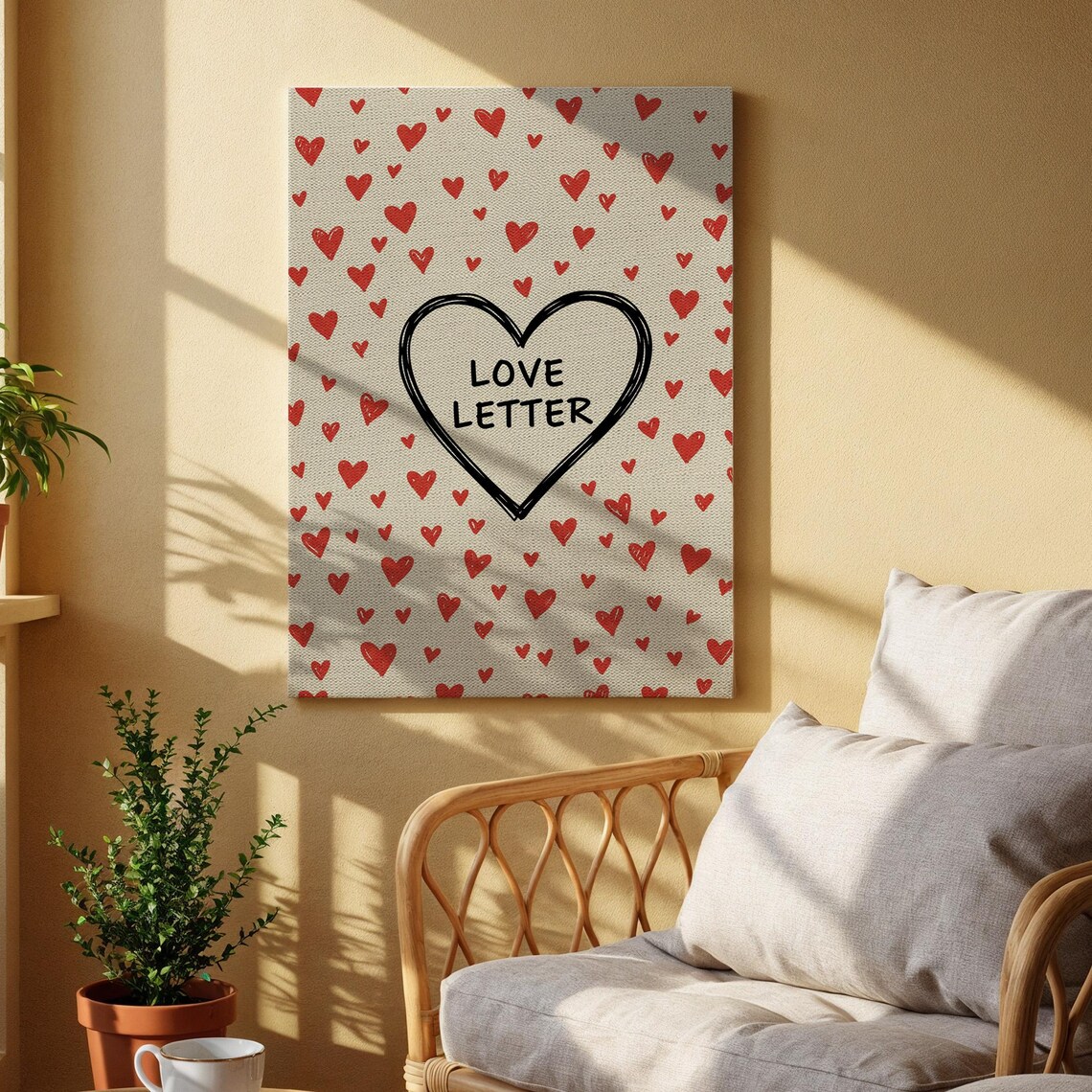 Love Letter Heart Pattern Red Hearts Minimalist Canvas Art Poster