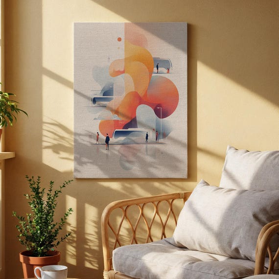 Futuristic Abstract Canvas Wall Art Modern Geometric Cityscape Print Contemporary Urban Artwork For Living Room Bedroom Or Office