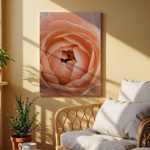 Peach Rose Canvas Wall Art Closeup Floral Bloom Print Elegant Botanical Nature Artwork For Bedroom Living Room Or Romantic Home Decor