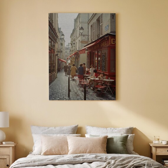 Paris Street Cafe Canvas Wall Art Vintage French Bistro Print Retro Cityscape For Living Room Kitchen Dining Or Studio