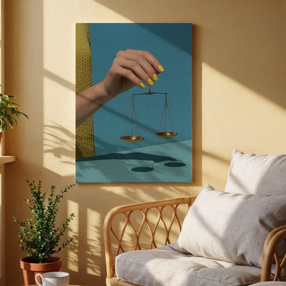 Balance Scales Canvas Wall Art Modern Justice Inspired Artwork Surreal Hand Holding Print For Office Study Abstract Decor