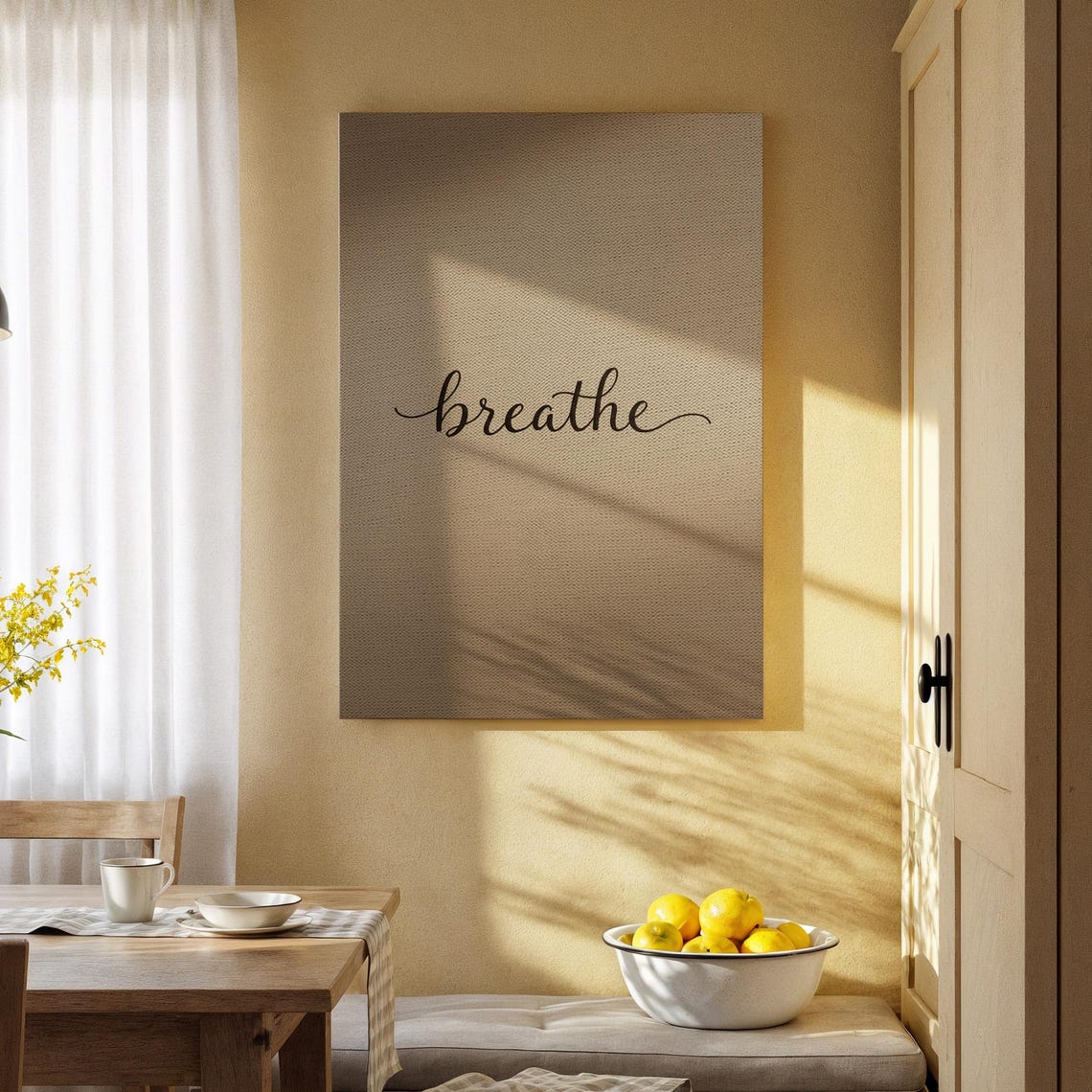 Breathe Minimalist Script Typography Calm Serene Wall Poster