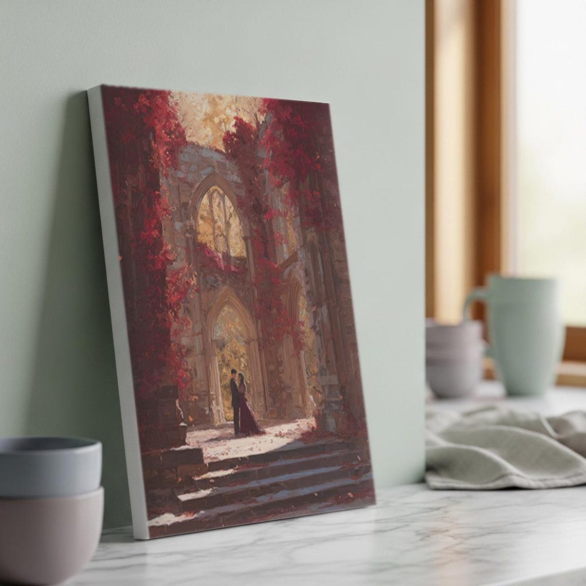 Paint By Numbers Kit Gothic Ruins Romance Couple In Archway Scene Moody Diy Art Gift Dramatic Canvas Wall Decor Rollup Or Stretched