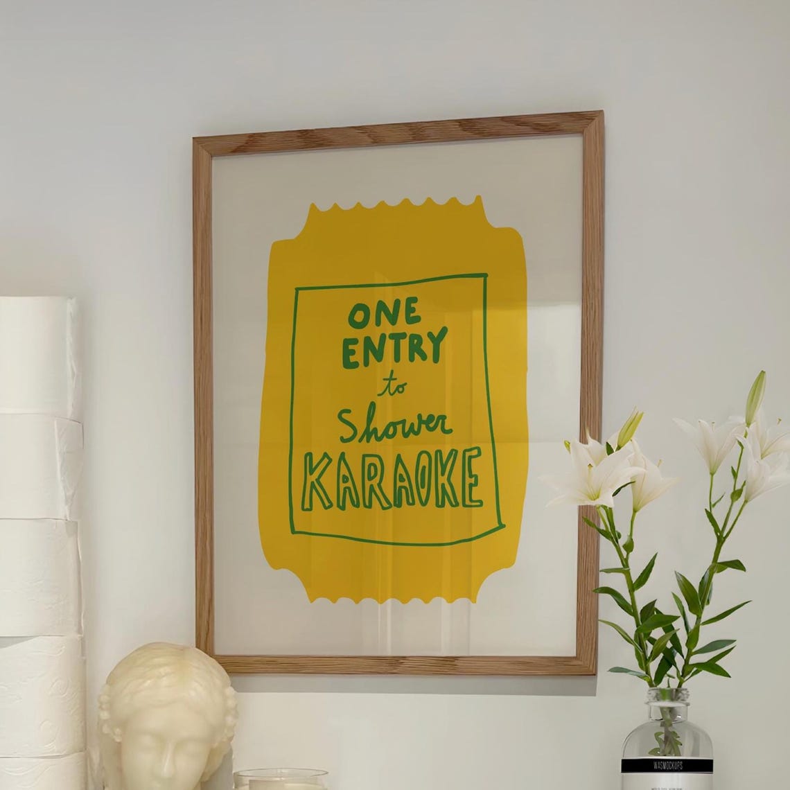 One Entry Shower Karaoke Yellow Ticket Funny Bathroom Art Poster
