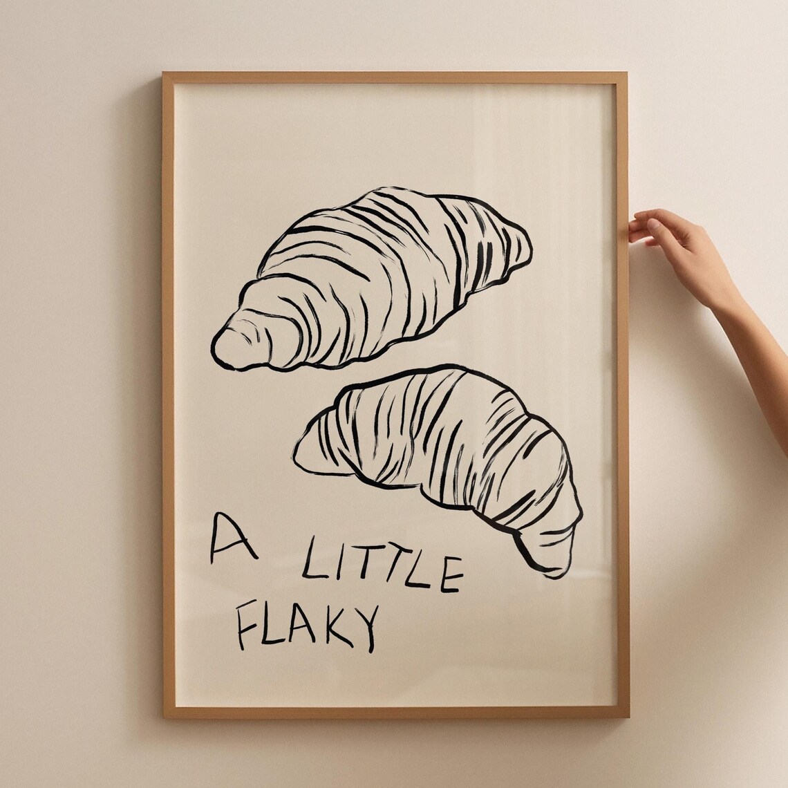 A Little Flaky Two Croissants Minimal Line Drawing Food Poster