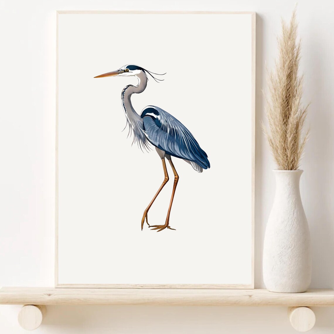 Great Blue Heron Wading Bird Watercolor Nature Wildlife Art Poster