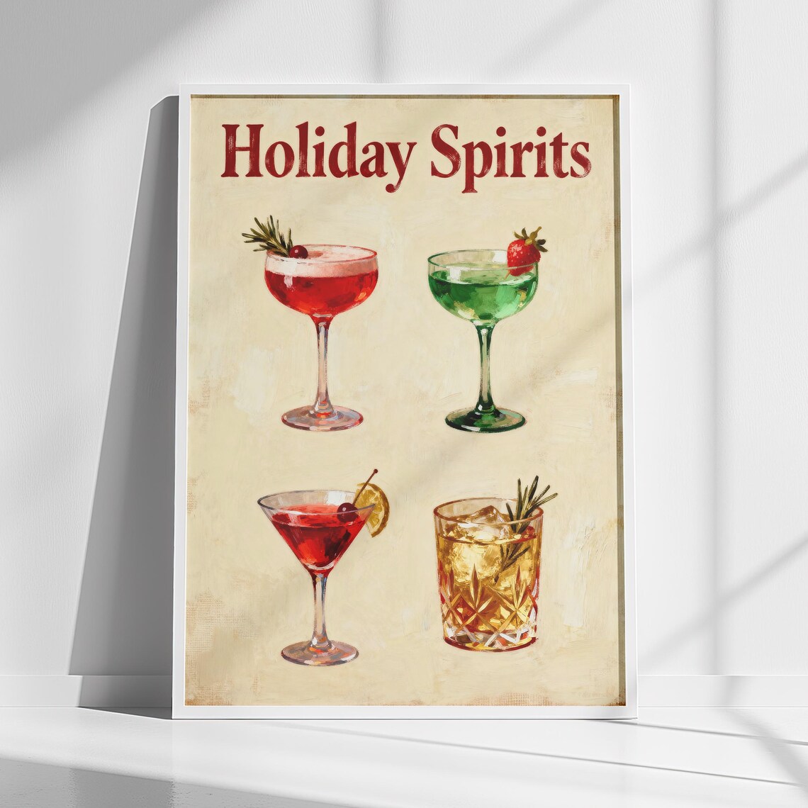 Holiday Spirits Four Christmas Cocktails Vintage Bar Art Poster