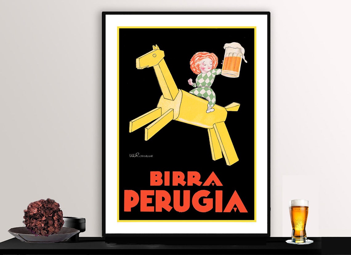 Birra Perugia Vintage Fooddrink Poster Retro Beer Poster Gift Idea Wall Decor