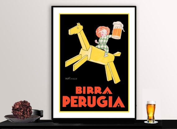 Birra Perugia Vintage Fooddrink Poster Retro Beer Poster Gift Idea Wall Decor