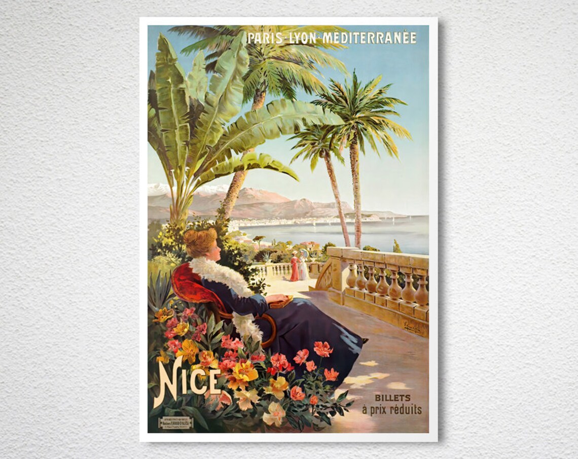 Nice France Paris Lyon Mediterranee Railway Vintage Travel Poster - Image 2