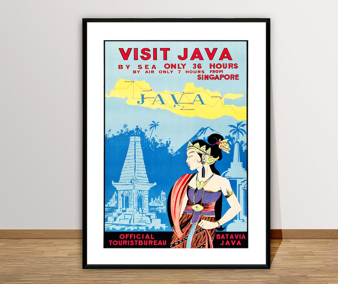 Java Indonesia Vintage Travel Poster, Travel Poster
