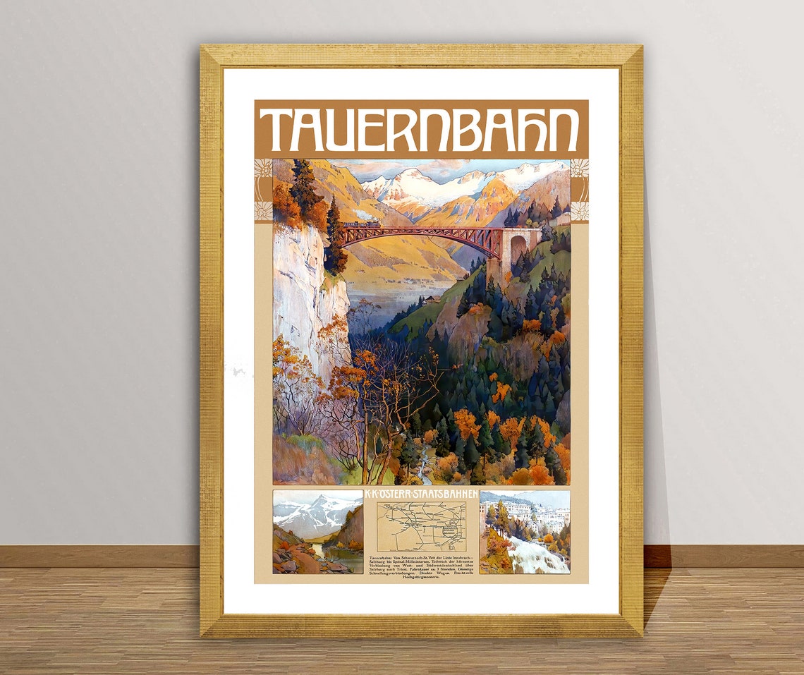 Tauernbahn Vintage Austrian Alpine Railway Bridge Travel Poster