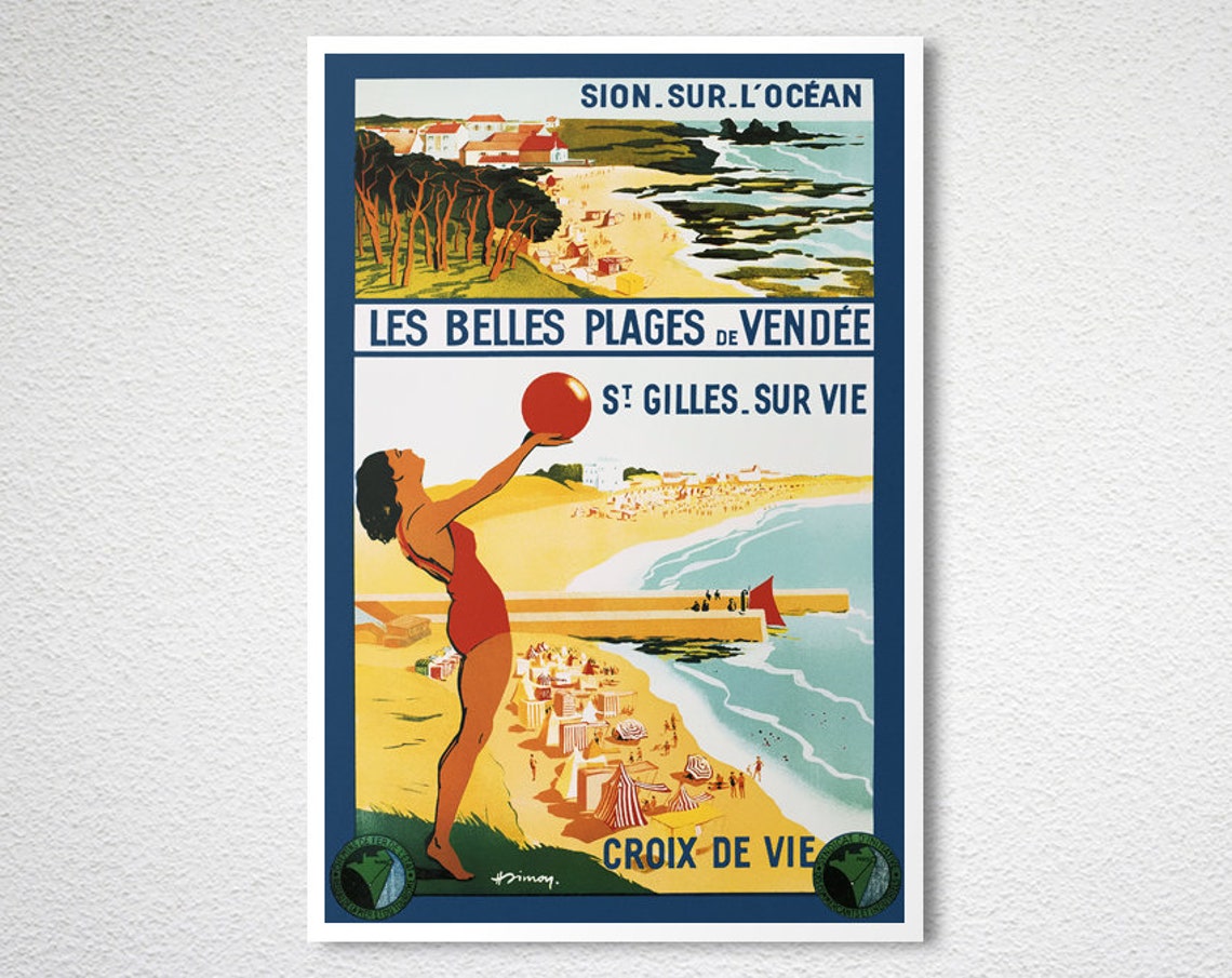 Vendee France Beautiful Beaches Retro Bathing Beauty Ball Poster - Image 2