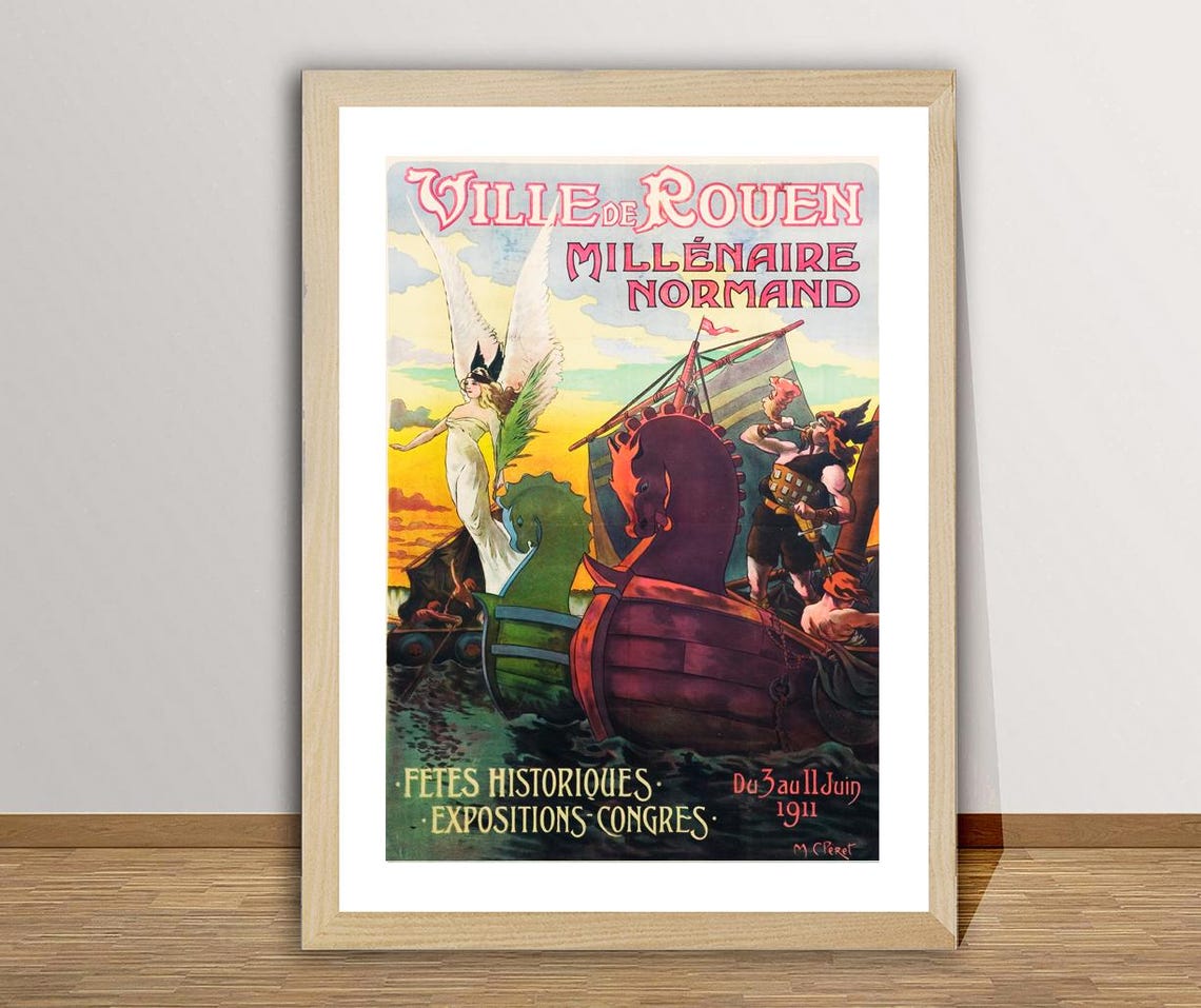 Ville De Rouen Millenaire Normand 1911 Viking Ship Festival Poster