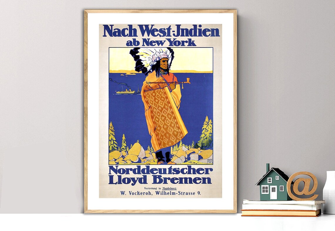 Norddeutscher Lloyd Bremen New York West Indies Voyage Travel Poster