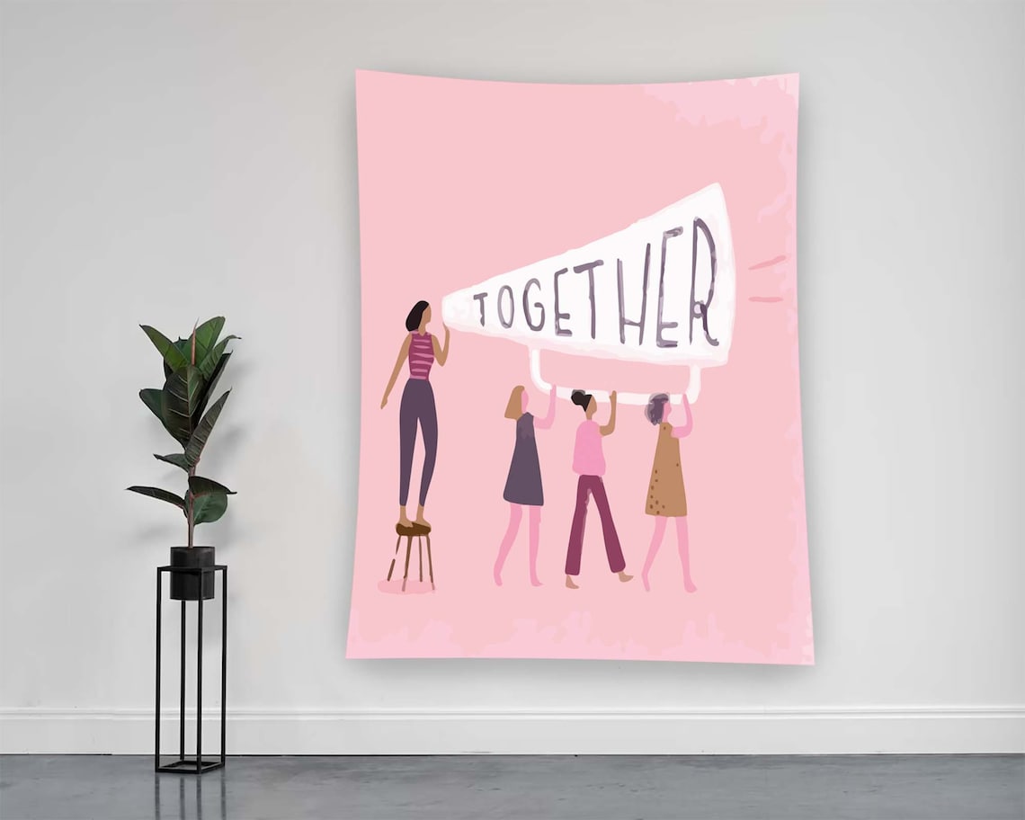 Together Women Empowerment Megaphone Pink Feminist Sisterhood Poster