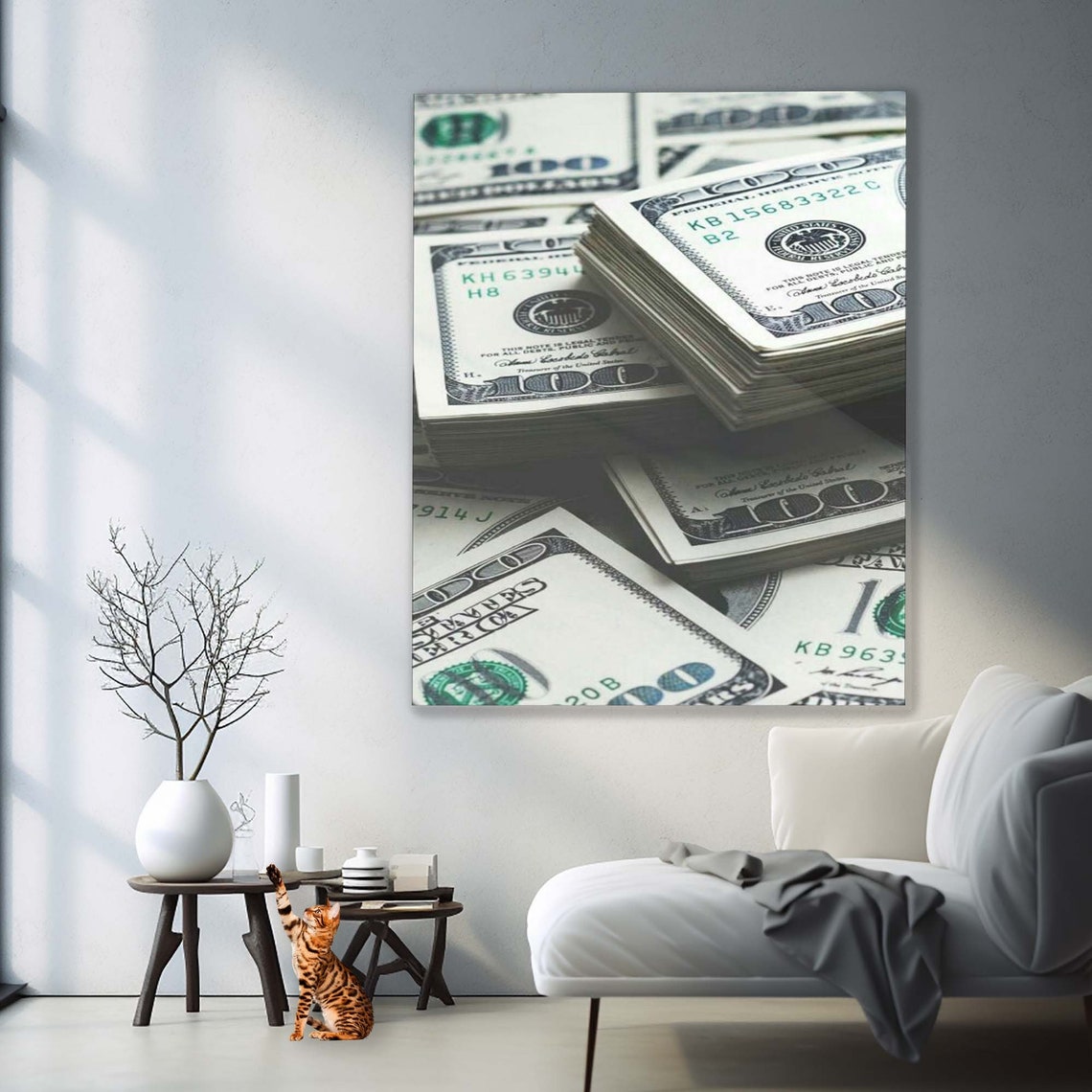 US Dollar Hundred Bills Stacks Wealth Money Success Wall Art - Image 3