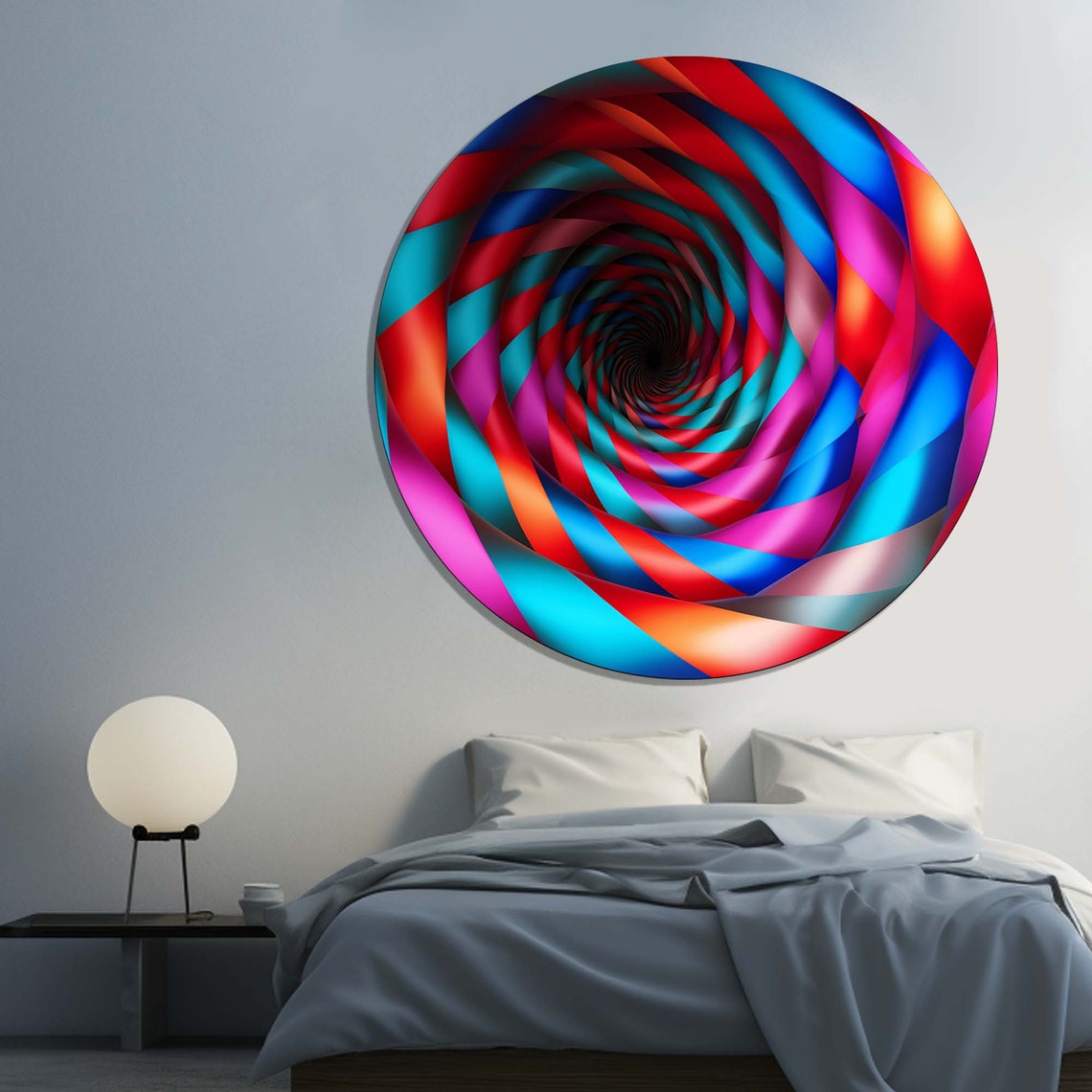 Colorful Spiral Tunnel 3D Optical Illusion Round Circle Wall Art - Image 3