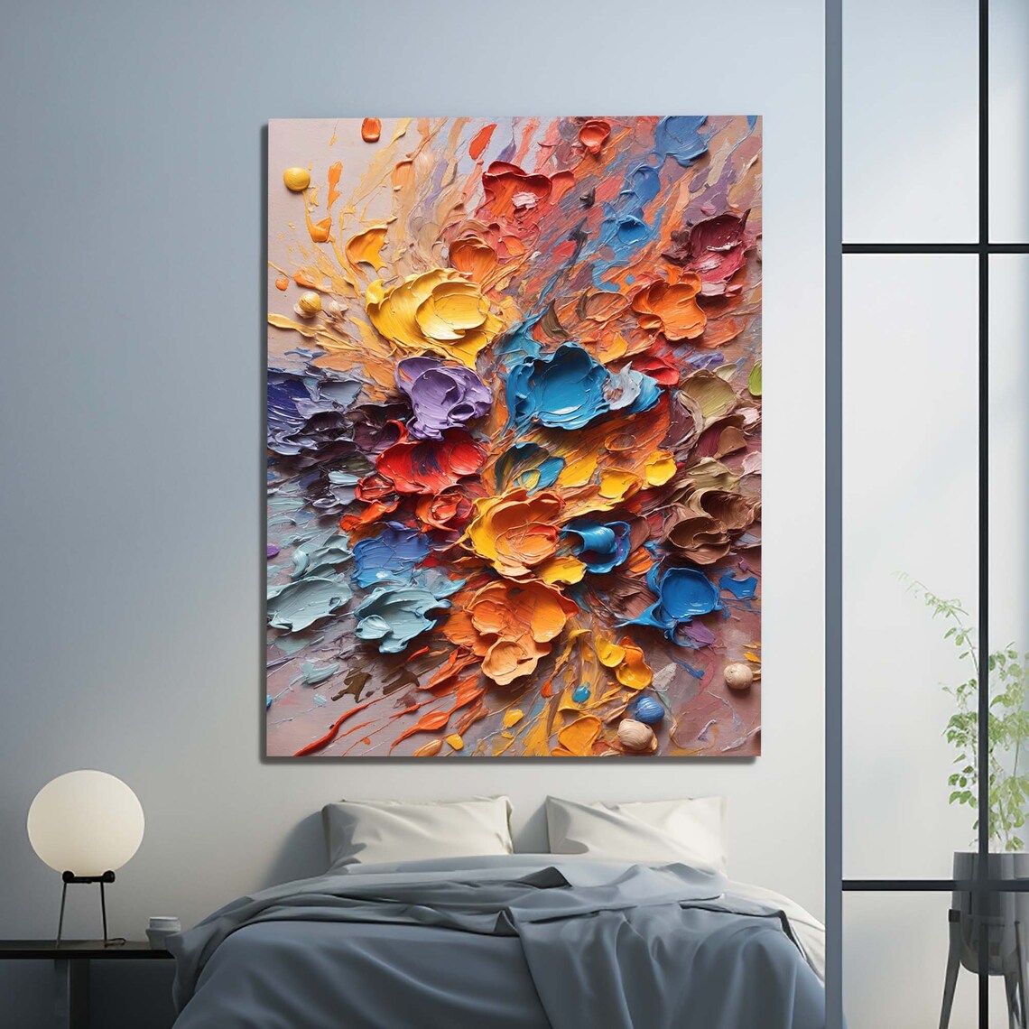 Colorful Impasto Abstract Flowers Palette Knife Art Painting Poster