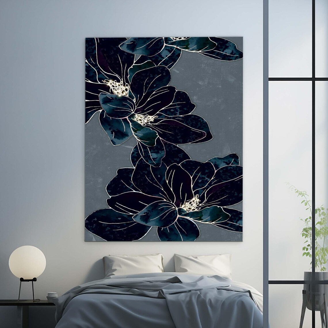Black Rose Dark Floral White Outline Gothic Flower Gallery Poster