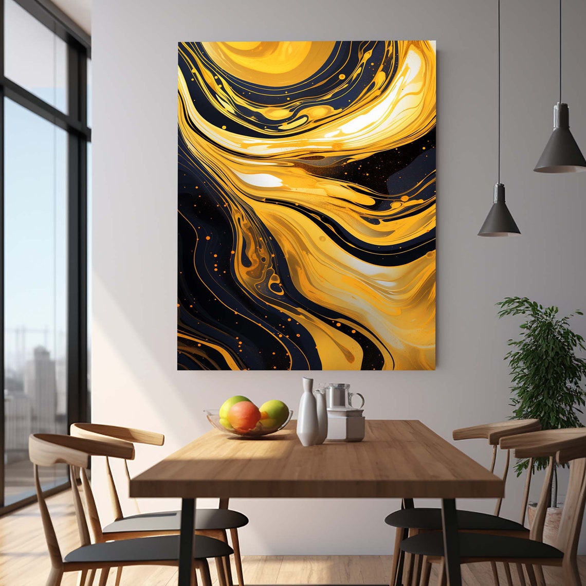 Black and Gold Abstract Marble Fluid Swirl Luxury Wall Poster - Image 3