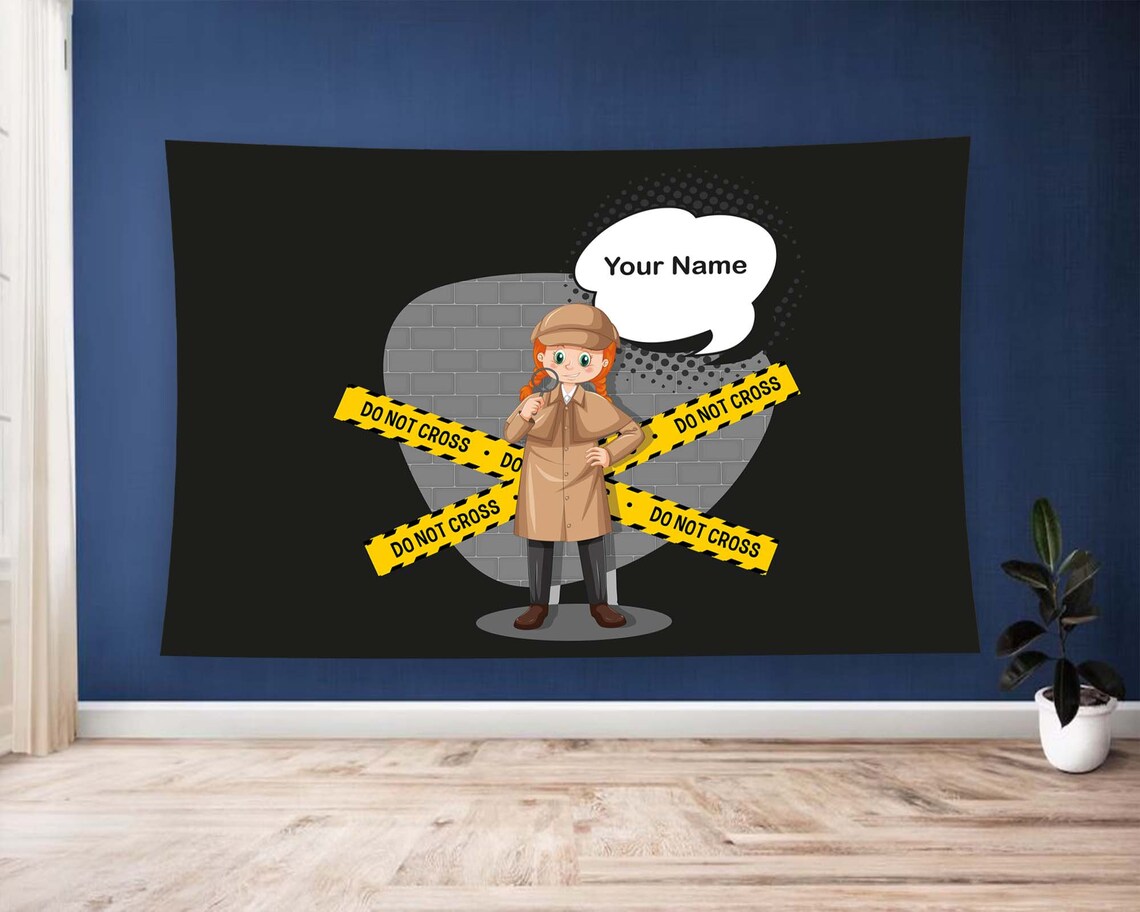 Personalized Girl Detective Name Crime Scene Kids Room Tapestry Poster - Image 2