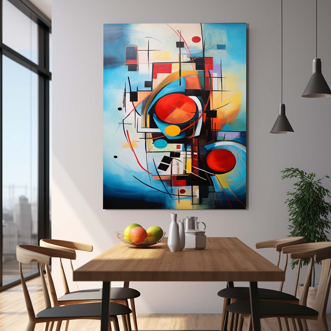 Blue Red Yellow Geometric Kandinsky Style Modern Abstract Wall Art - Image 3