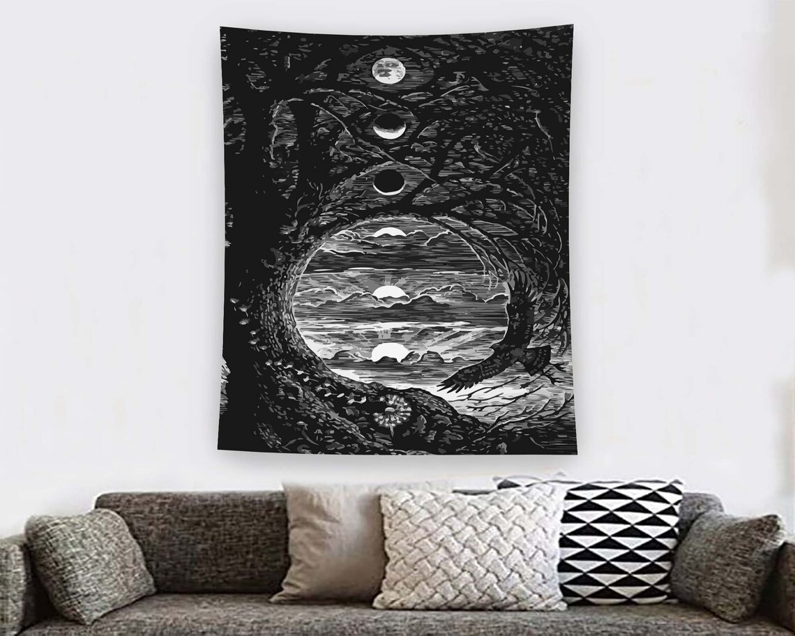 Moon Gothic Tapestry Art Print, Minimalist Bedroom Decor - Image 2