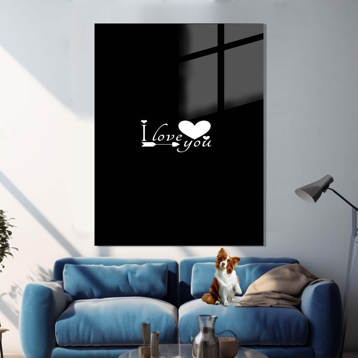 I Love You Text With Heart And Arrow White On Black Minimal Wall Art - Image 2
