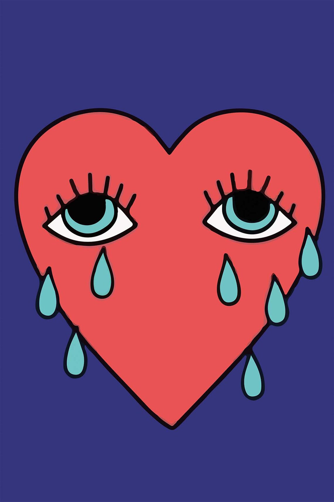 Crying Heart With Eyes Teal Tears Red Cartoon Pop Art Wall Art - Image 3