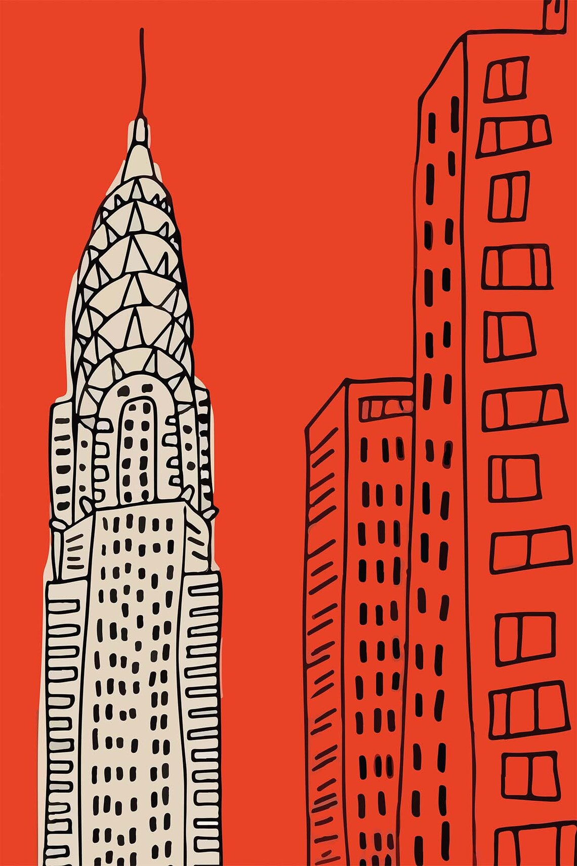 New York City Chrysler Building Red Skyline Line Art Travel Poster - Image 3