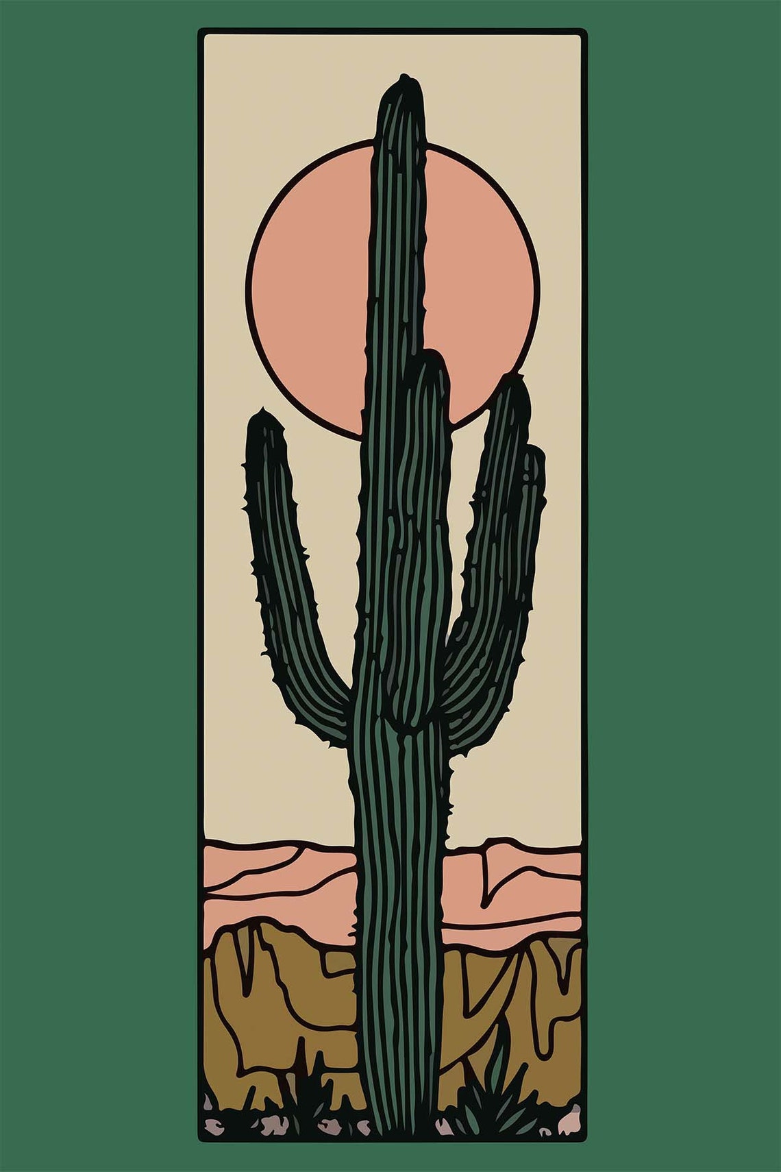 Saguaro Cactus Desert Sunset Green Southwestern Art Tapestry Poster - Image 3