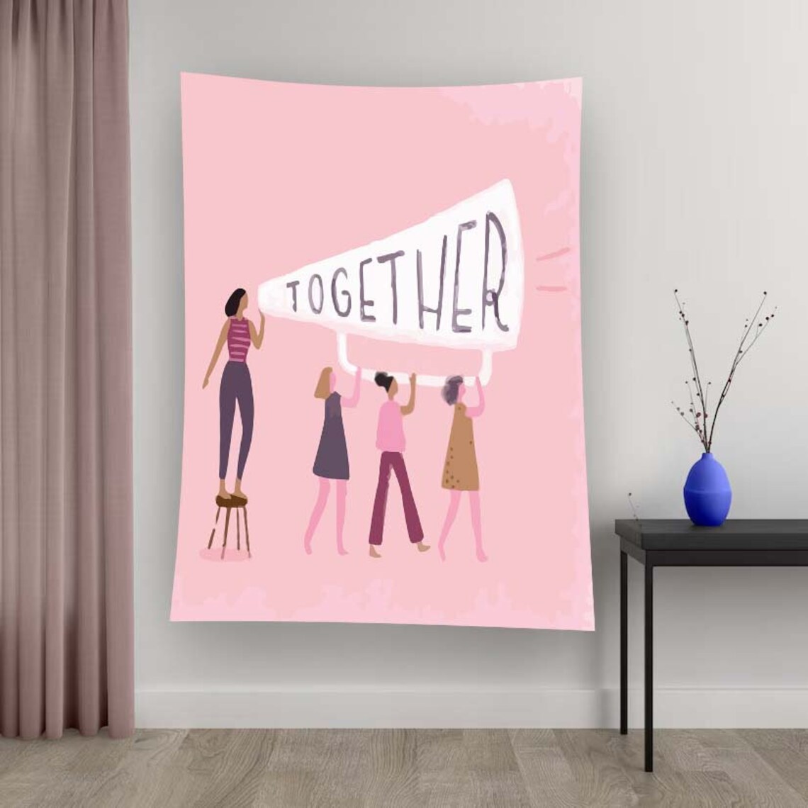 Together Women Empowerment Megaphone Pink Feminist Sisterhood Poster - Image 2