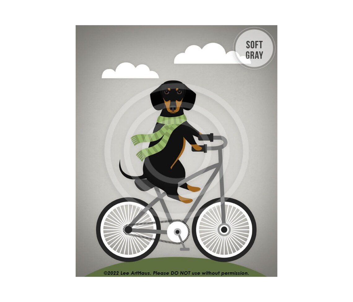 Black And Tan Dachshund Riding Bicycle Green Scarf Bright Poster - Image 3