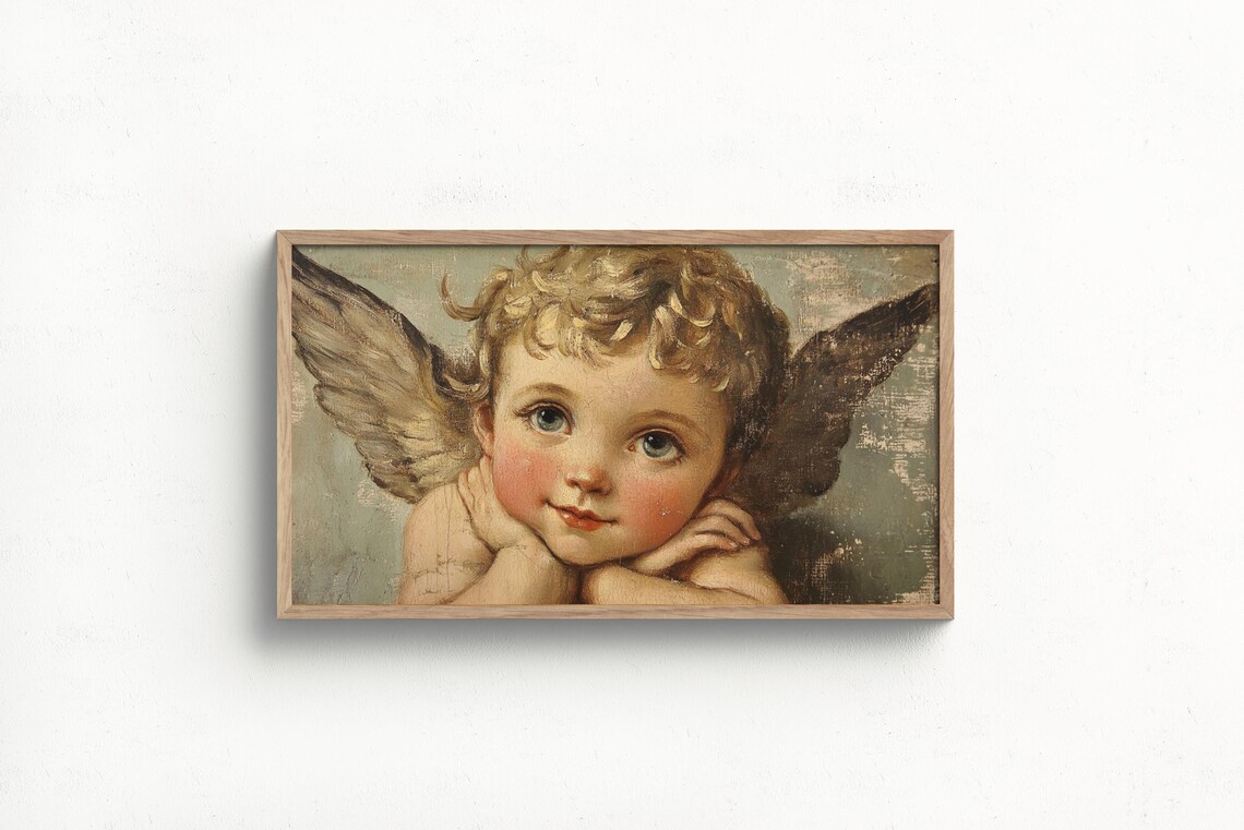 Rosy Cheeked Cherub Vintage Cupid Angel Painting Valentine Art Print - Image 2