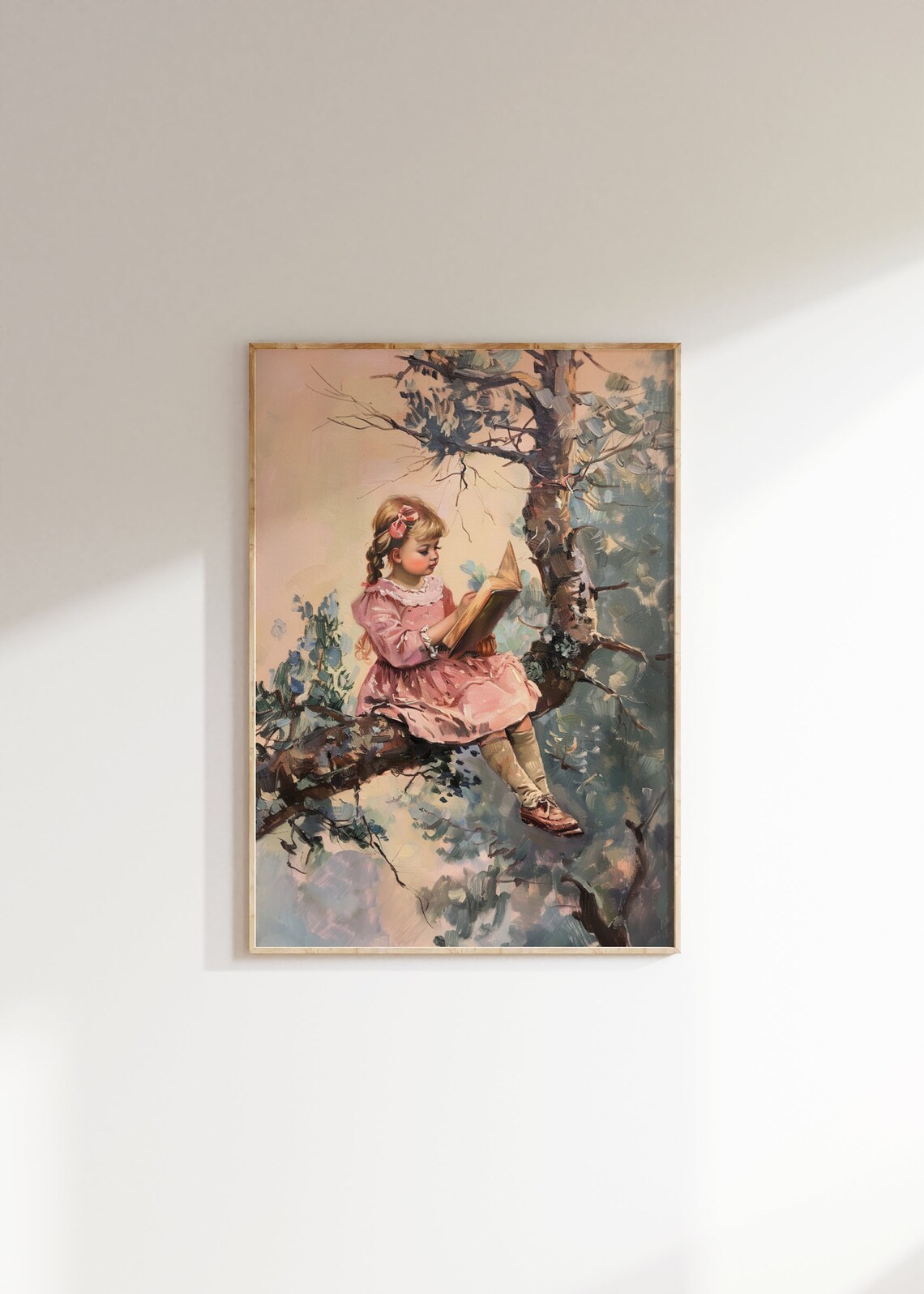 Vintage Girls Room Art Oil Painting Girl Reading In A Tree Girl Nursery Book Artwork Wall Decor Artful Art - Image 2