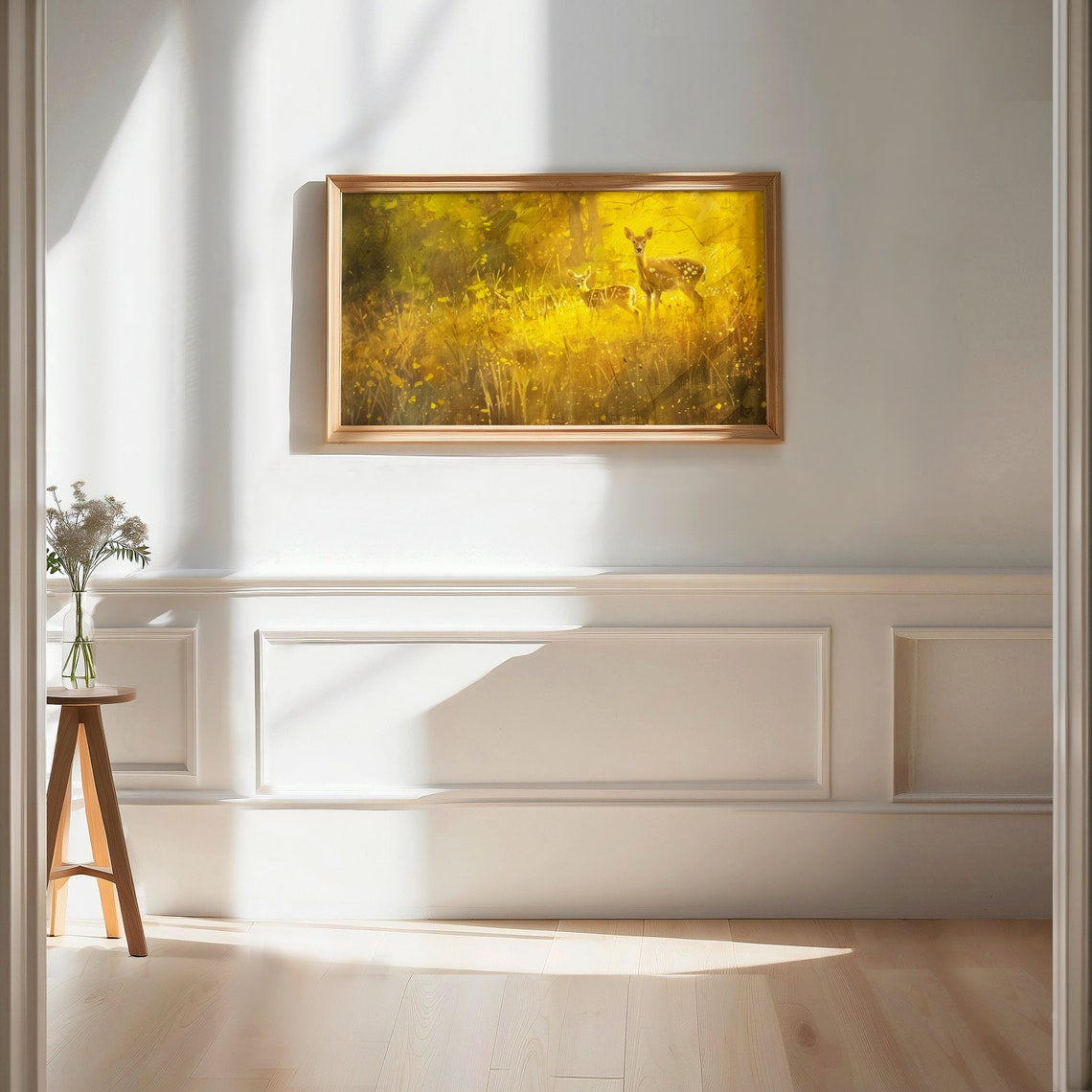 Doe and Fawn Sunset Meadow Glowing Golden Woodland Wildlife Poster - Image 2