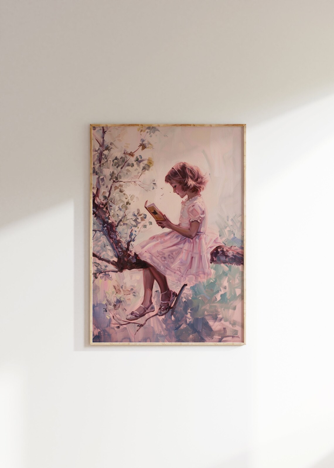 Vintage Girls Room Art Oil Painting Girl Reading In A Tree Girl Nursery Book Artwork Wall Decor Artful Art - Image 2