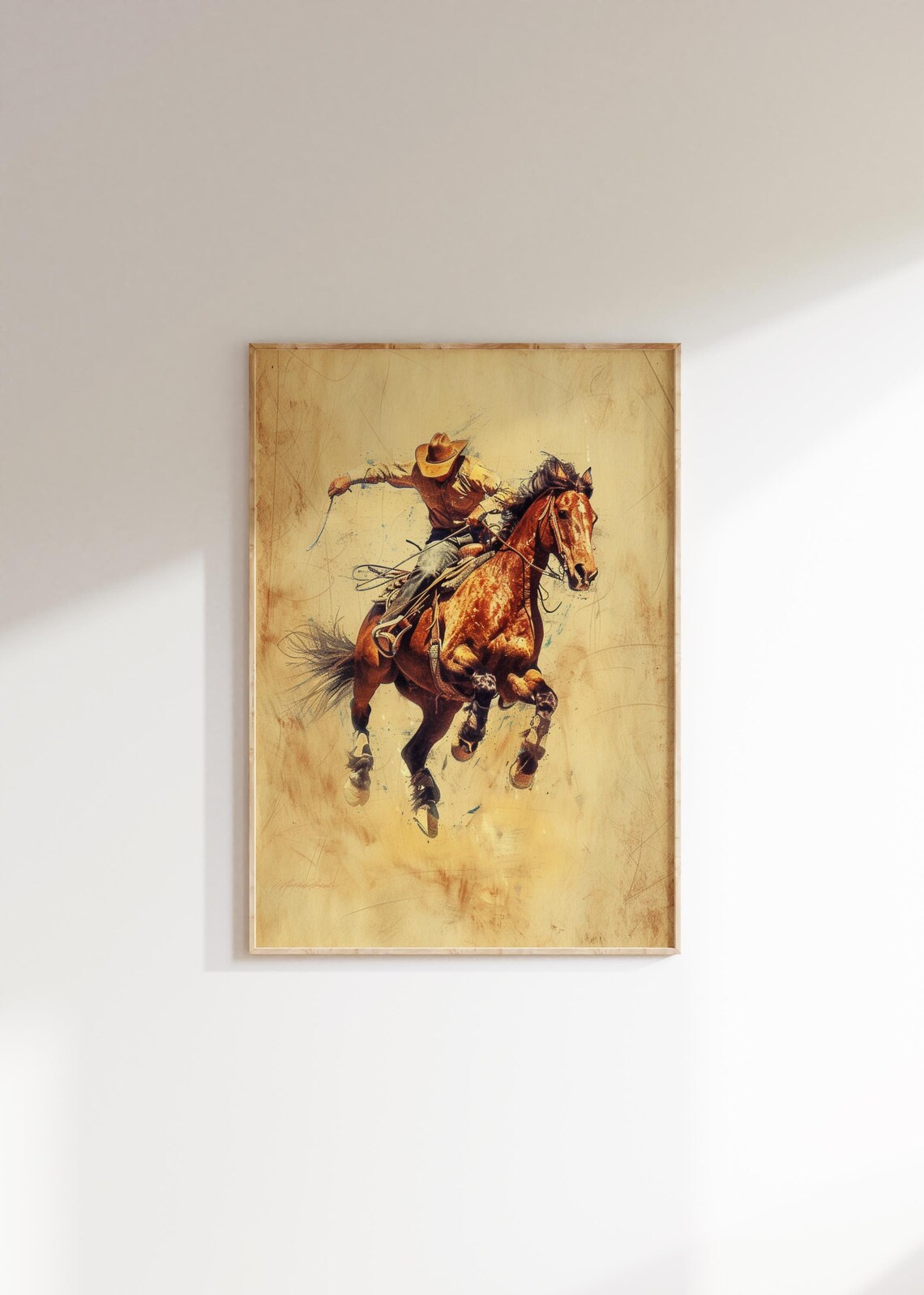 Cowboy Riding a Bucking Horse Vintage Western Rodeo Painting Art Print - Image 2