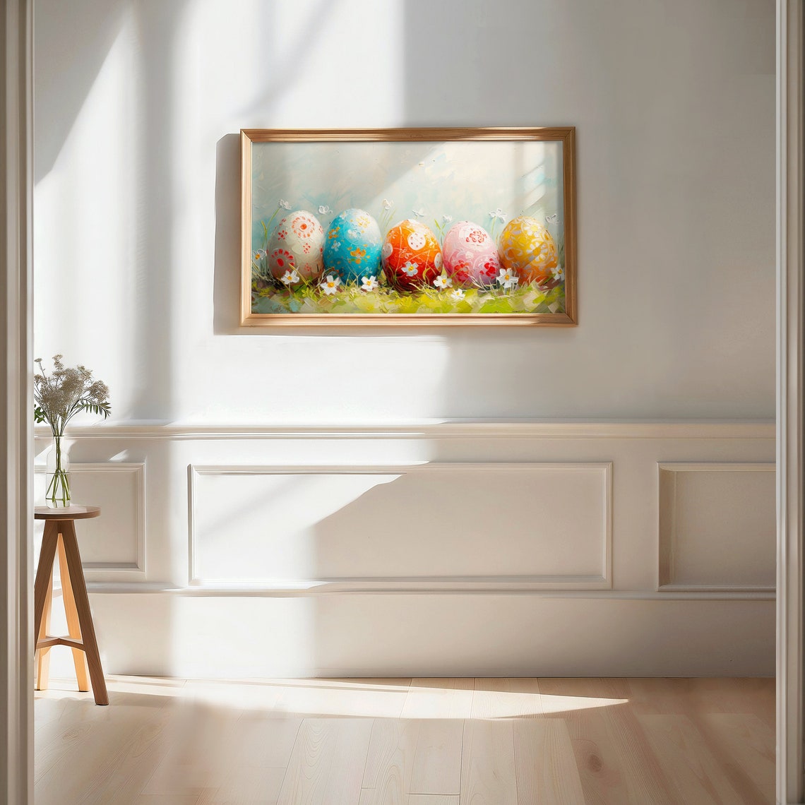 Colorful Painted Easter Eggs Grass Daisies Impasto Spring Poster - Image 2