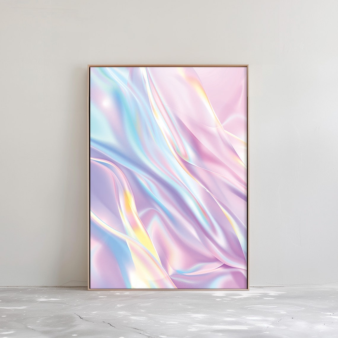 Iridescent Pastel Silk Waves Dreamy Abstract Flow Modern Wall Art