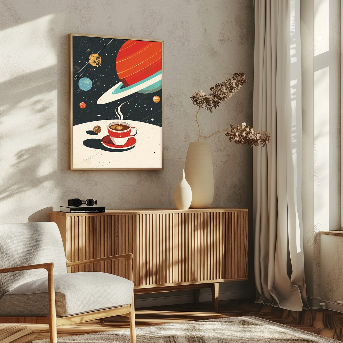 Cosmic Coffee Cup Among Saturn Planets Retro Space Kitchen Poster - Image 5