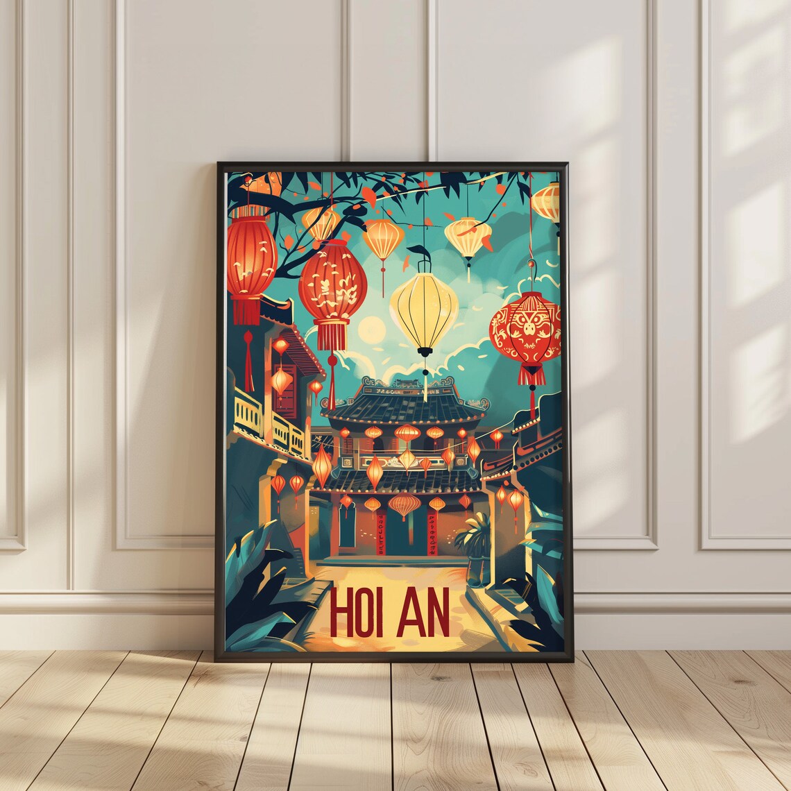 Vintage Hoi An Vietnam Lantern Street Night Travel Art Poster - Image 5