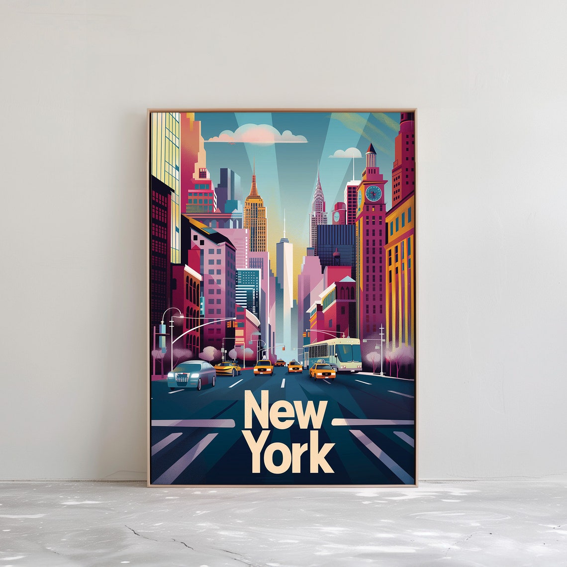 New York Travel Poster Colorful New York Wall Art Usa Travel Poster United States City Print