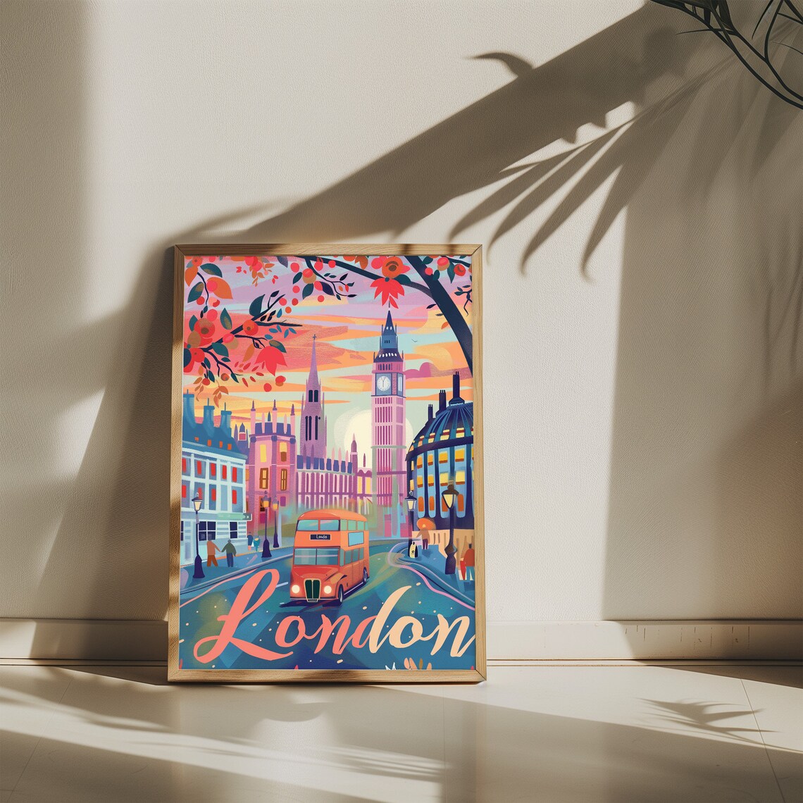 Vintage London Red Bus Big Ben Autumn Street Travel Art Poster - Image 5