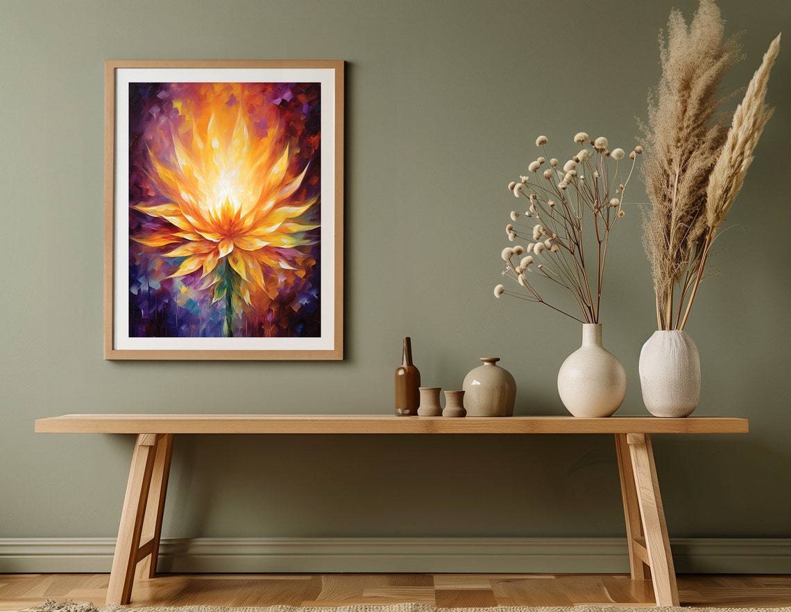 Fiery Orange Flower Bloom on Deep Purple Abstract Floral Poster - Image 3